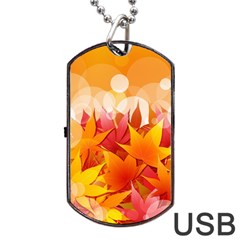 Autumn Background Maple Leaves Bokeh Dog Tag Usb Flash (one Side) by Wegoenart