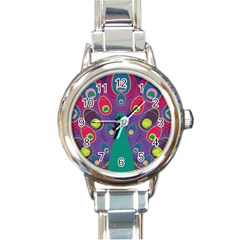 Peacock Bird Animal Feathers Round Italian Charm Watch by Wegoenart