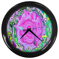 Groovy Pink, Blue And Green Abstract Liquid Art Wall Clock (black) by myrubiogarden