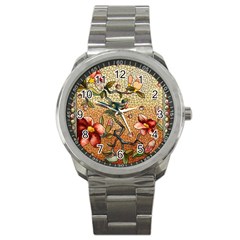 Flower Cubism Mosaic Vintage Sport Metal Watch by Wegoenart