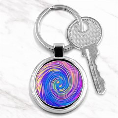 Cool Abstract Pink Blue And Yellow Twirl Liquid Art Key Chains (round)  by myrubiogarden