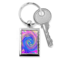 Cool Abstract Pink Blue And Yellow Twirl Liquid Art Key Chains (rectangle)  by myrubiogarden