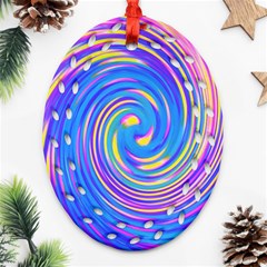 Cool Abstract Pink Blue And Yellow Twirl Liquid Art Ornament (oval Filigree) by myrubiogarden