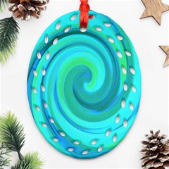 Groovy Cool Abstract Aqua Liquid Art Swirl Painting Ornament (oval Filigree) by myrubiogarden