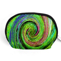 Groovy Abstract Green And Crimson Liquid Swirl Accessory Pouch (medium) by myrubiogarden