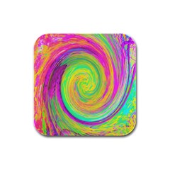 Groovy Abstract Purple And Yellow Liquid Swirl Rubber Square Coaster (4 Pack)  by myrubiogarden