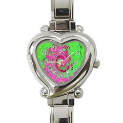 Groovy Abstract Green And Red Lava Liquid Swirl Heart Italian Charm Watch by myrubiogarden