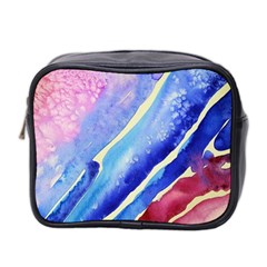 Painting Abstract Blue Pink Spots Mini Toiletries Bag (two Sides) by Pakrebo