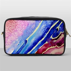 Painting Abstract Blue Pink Spots Toiletries Bag (one Side) by Pakrebo