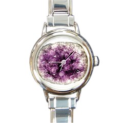 Amethyst Purple Violet Geode Slice Round Italian Charm Watch by genx