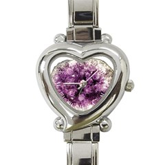 Amethyst Purple Violet Geode Slice Heart Italian Charm Watch by genx