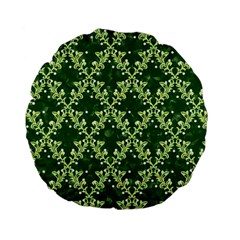 White Flowers Green Damask Standard 15  Premium Flano Round Cushions by Pakrebo