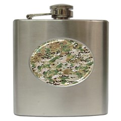 Wood Camouflage Military Army Green Khaki Pattern Hip Flask (6 Oz) by snek