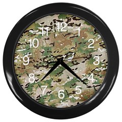 Wood Camouflage Military Army Green Khaki Pattern Wall Clock (black) by snek