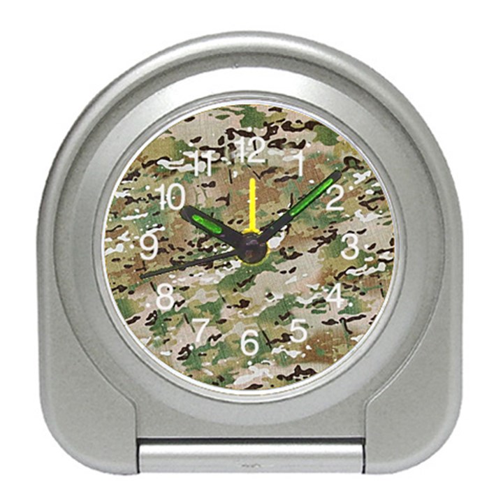 Wood camouflage military army green khaki pattern Travel Alarm Clock