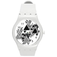 Gray Triangle Puzzle Round Plastic Sport Watch (m) by Mariart