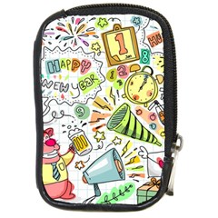 Doodle New Year Party Celebration Compact Camera Leather Case by Pakrebo