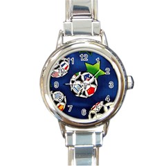 Textile Football Soccer Fabric Round Italian Charm Watch by Pakrebo