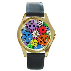 The Gears Are Turning Round Gold Metal Watch by WensdaiAmbrose