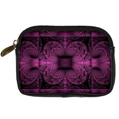 Fractal Magenta Pattern Geometry Digital Camera Leather Case by Pakrebo