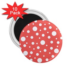 Polka Dot On Living Coral 2 25  Magnets (10 Pack)  by LoolyElzayat