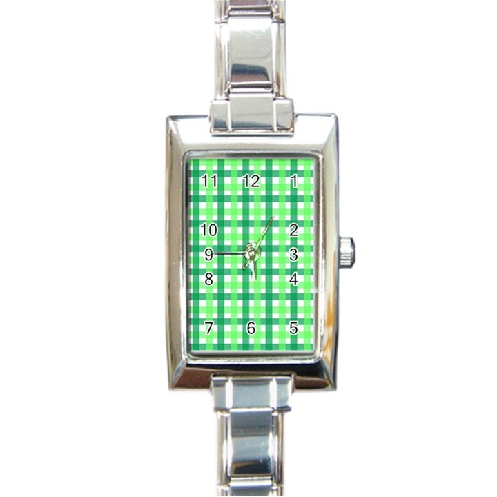 Sweet Pea Green Gingham Rectangle Italian Charm Watch