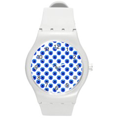 Sunflower Digital Paper Blue Round Plastic Sport Watch (m) by Mariart