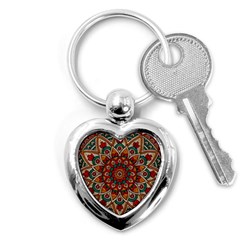 Mandala - Red & Teal Key Chains (heart)  by WensdaiAmbrose