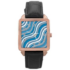 Blue Wave Surges On Rose Gold Leather Watch  by WensdaiAmbrose