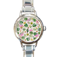 Flamingo Pattern Round Italian Charm Watch by Valentinaart