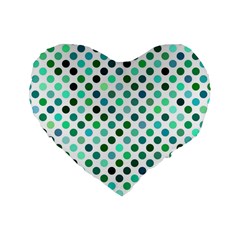 Shades Of Green Polka Dots Standard 16  Premium Flano Heart Shape Cushions by retrotoomoderndesigns