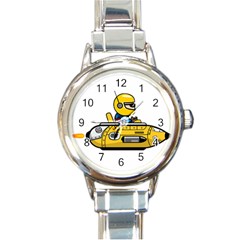 Cartoon Space Racer Galaxy Science Round Italian Charm Watch by Wegoenart