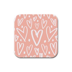 Coral Pattren With White Hearts Rubber Square Coaster (4 Pack)  by alllovelyideas