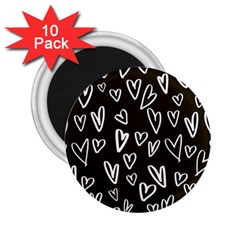 White Hearts - Black Background 2 25  Magnets (10 Pack)  by alllovelyideas