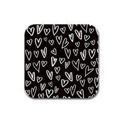 White Hearts - Black Background Rubber Square Coaster (4 Pack)  by alllovelyideas