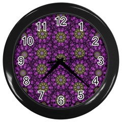 Ornate Heavy Metal Stars In Decorative Bloom Wall Clock (black) by pepitasart