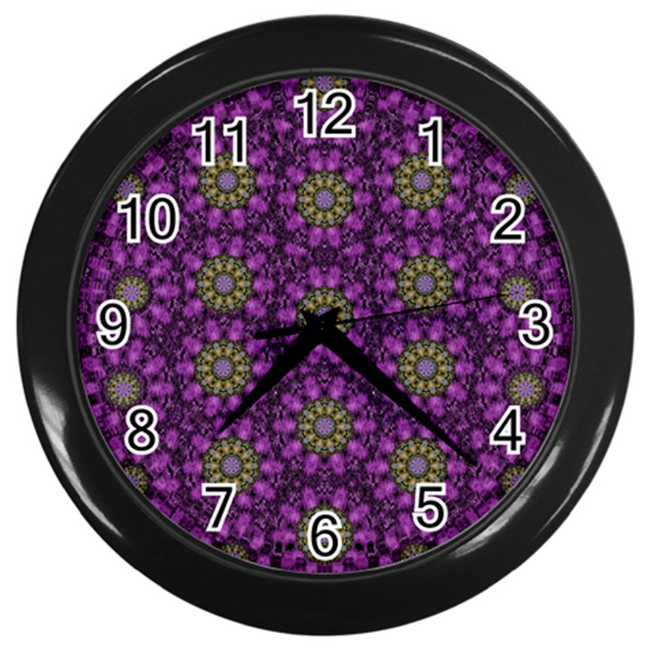 Ornate Heavy Metal Stars In Decorative Bloom Wall Clock (Black)