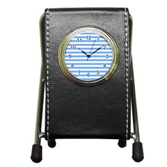 Blue Stripes Pen Holder Desk Clock by snowwhitegirl