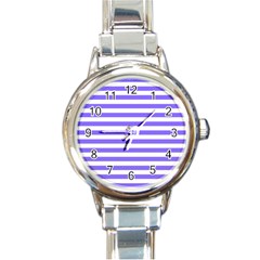 Lilac Purple Stripes Round Italian Charm Watch by snowwhitegirl