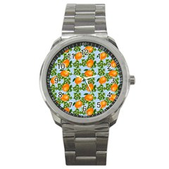 Citrus Tropical Orange Blue Sport Metal Watch by snowwhitegirl