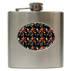 Halloween Treats Pattern Black Hip Flask (6 Oz) by snowwhitegirl