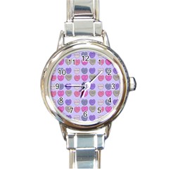 Valentine Hearts Lilac Round Italian Charm Watch by snowwhitegirl