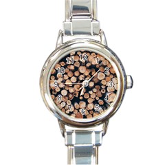 Wood Stick Piles Round Italian Charm Watch by snowwhitegirl