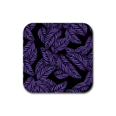 Tropical Leaves Purple Rubber Coaster (square)  by snowwhitegirl