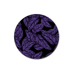 Tropical Leaves Purple Rubber Coaster (round)  by snowwhitegirl