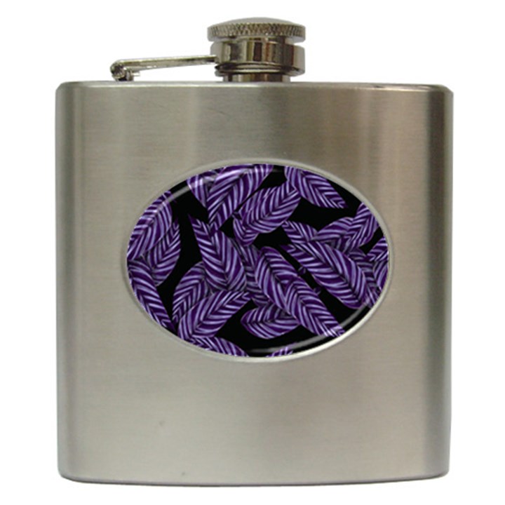 Tropical Leaves Purple Hip Flask (6 oz)