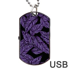 Tropical Leaves Purple Dog Tag Usb Flash (two Sides) by snowwhitegirl