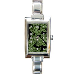 Tropical Leaves On Black Rectangle Italian Charm Watch by snowwhitegirl