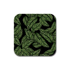 Tropical Leaves On Black Rubber Square Coaster (4 Pack)  by snowwhitegirl