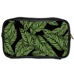 Tropical Leaves On Black Toiletries Bag (two Sides) by snowwhitegirl